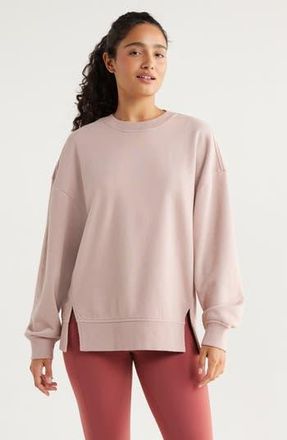 Zella Ultracozy Fleece Relaxed Sweatshirt in Pink Fawn at Nordstrom Rack, Size X-Large