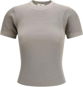 Rier Zijden T-shirt met ronde hals - Dames - Ronde hals truien - Beige - S - Truien & Vesten
