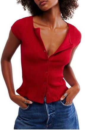 Free People Most Wanted Short Sleeve Cotton Blend Cardigan in Red at Nordstrom Rack, Size X-Small