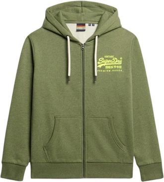 Superdry Neon VL Grafische Hoodie in Olijfgroen - Heren - Vesten met rits - Groen - S - Hoodies & sweatvesten