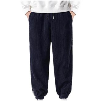 Generic Mens 2025 Winter Joggers with Drawstring Mens Loose Straight Corduroy Pants Summer Casual Pants Mens Breathable Pants Foam House (Blue, M)
