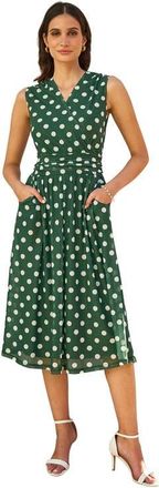 Yumi Polka Dot Mesh Wrap Skater Dress in Green at Nordstrom, Size 14