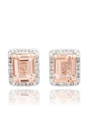 Suzy Levian Emerald Cut Cubic Zirconia Halo Stud Earrings in Pink at Nordstrom Rack