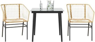 vidaXL Juego De Comedor Jard&iacute;n 3 Piezas Rat&aacute;n Sint&eacute;tico Vidrio Marr&oacute;n Vidaxl