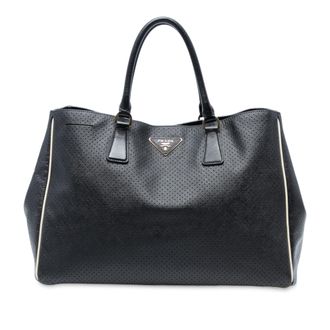 Prada Black Large Perforated Saffiano Lux Galleria Zip Tote