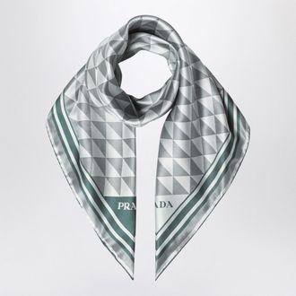 Prada Foulard color smeraldo stampato in twill di seta 90x90