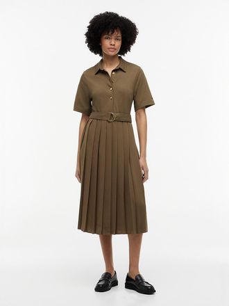 Tommy Hilfiger Womens Mix Media Pleated Midi Dress - Green - XL