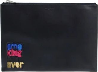 Saint Laurent Pre-owned Leren Clutch - unisex - Vintage Clutch - Zwart - ONE Size - Leer - Vintage