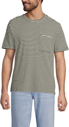 Lands End Short Sleeve Cotton Linen Tee in River Stone Green Stripe at Nordstrom, Size Xx-Large