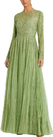 Mac Duggal Beaded Mesh Illusion High Neck A Line Gown