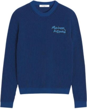 Maison Kitsun&eacute; Gestructureerde Logo Trui Blauw Elektrisch - Heren - Ronde hals truien - Blauw - XS - Truien & Vesten