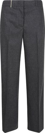 PESERICO Rechte Broek - Dames - Straight fit broeken - Grijs - M - Leer - Broeken