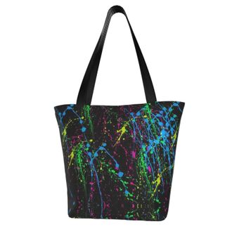 AOOEDM Blue Neon Paint Splatter Tote Bag Women Capacity Shoulder Grocery Shopping Bags