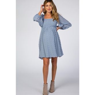 Pinkblush Textured Dot Smocked Square Neck Chiffon Dress in Light Blue at Nordstrom, Size Medium