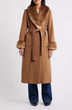 Via Spiga Wool Blend Coat with Faux Fur Trim in Vicuna at Nordstrom, Size 10
