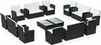 vidaXL Set Muebles De Jard&iacute;n 16 Piezas Y Cojines Rat&aacute;n Sint&eacute;tico Negro Vidaxl
