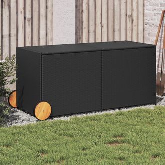vidaXL Contenitore Da Giardino Con Ruote Nero 283l In Polyrattan - Vidaxl