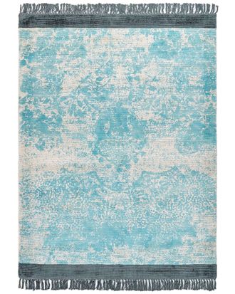 Beliani Alfombra De Viscosa Azul Claro Beige 140 X 200 Cm Algod&oacute;n Flecos Envejecido Akarsu