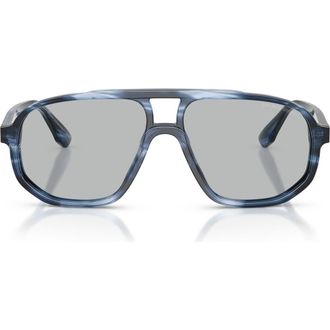 Emporio Armani 57mm Pilot Sunglasses in Striped Dark Blue /Light Grey at Nordstrom
