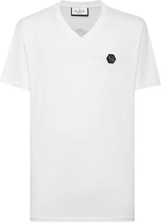 Philipp Plein Tops, Heren, Wit, XL, Katoen, T-shirt V-hals Gothic