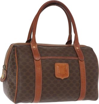 Celine Macadam Handbag Macadam With Leather Brown Canvas Handbag (Pre-Owned)