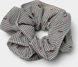Simons Womens Cherry gingham large ruffled scrunchie