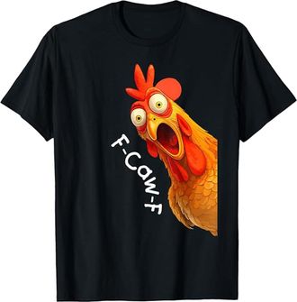 Generic F-Caw-F Cute Screaming Chicken T-Shirt for Women, f caw f t Shirt Women Cartoon Rooster Tee, f-caw-f Tshirt Women Soft Cotton Casual Fit