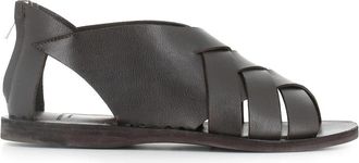 Officine Creative Donkerbruine Leren Geweven Sandalen - Dames - Sandalen - Bruin - 39 EU - Leer - Schoenen