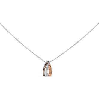 House of Brilliance Tri Tone Sterling Silver 1/2 Cttw White and Brown Diamond Pendant Necklace at Nordstrom