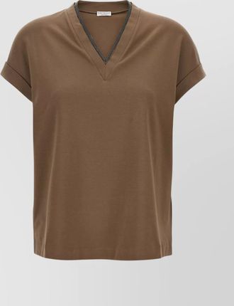 Brunello Cucinelli rolled cuffs v-neck short sleeve top