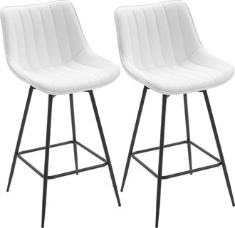 OEM Juego De 2 Taburetes De Bar, Sillas De Bar Giratorio 360&deg; Tapizado En Cuero Sint&eacute;tico Con Respaldo Y Reposapi&eacute;s Blanco