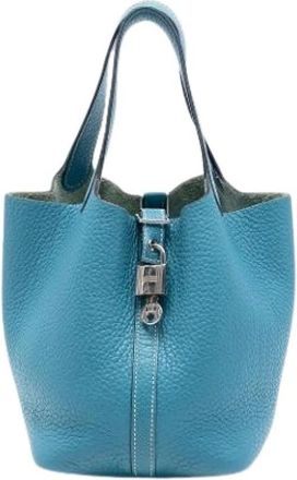 Herm&egrave;s Pre-owned Picotin Lock 18 - Dames - Pre-owned - Blauw - Maat: ONE Size Leer