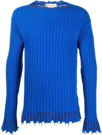 Marni ribbed frayed-hem jumper - men - Acrylic/Virgin Wool/Polyamide/Wool - 50 - Blue