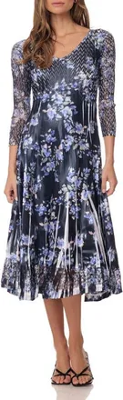Komarov Midi Length Dress with Lace Details in Waercolor Breeze at Nordstrom, Size X-Large