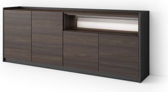 Skraut Home Skraut Home - Aparador Para Sal&oacute;n, Gran Capacidad De Almacenaje, 207x37x80cm, 4 Puertas, Led, Estilo Moderno, Roble Oscuro Y Negro