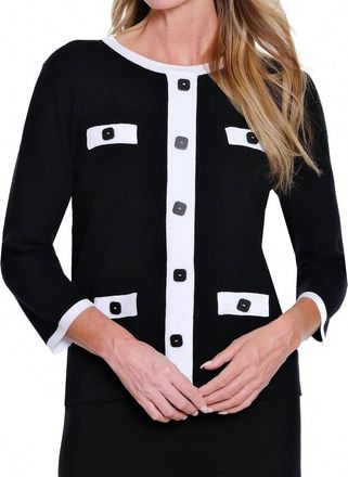 Multiples Faux Button Front Jacket Sweater In Black