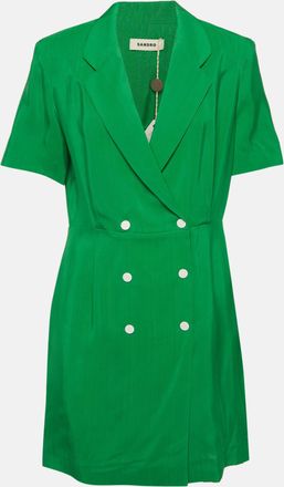 Sandro Green Textured Crepe Double Breasted Mini Dress