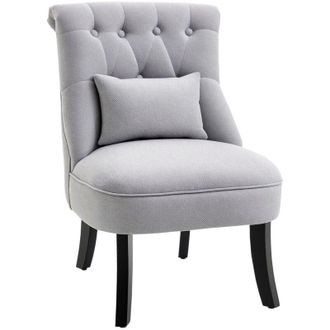 HOMCOM Homcom - Fabric Single Sofa Dining Chair Upholstered w/ Pillow Solid Wood Leg Living Room Grey