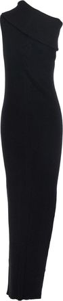 Rick Owens Womens Black Ribbed Knit Asymmetric Long Dress Viscose