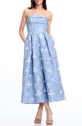 Dress The Population Mika Strapless A-Line Dress in Sky Multi at Nordstrom, Size Xx-Small