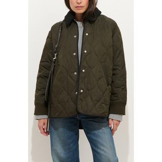 Alex Mill Wembley Quilted Bomber Jacket with Removable Faux Shearling Collar in Olive at Nordstrom, Size X-Large