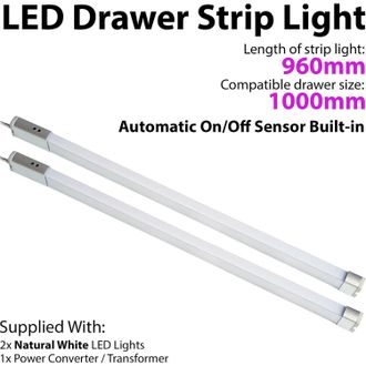 Loops 2x 1000mm LED Drawer Strip Light AUTO ON/OFF PIR SENSOR Kitchen Cupboard Door