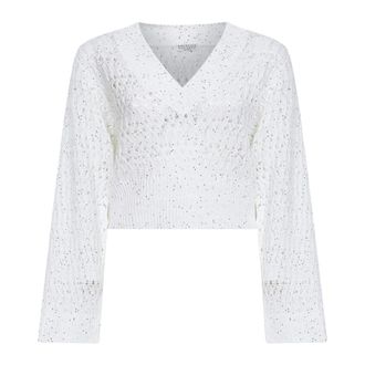 Brunello Cucinelli Brunello Cucinelli, V-neck Knitwear, female, White, Size: XL Openwork Cable V-neck Sweater