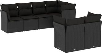 vidaXL Set De Comedor De Jard&iacute;n 7 Pzas Y Cojines Rat&aacute;n Sint&eacute;tico Negro Vidaxl
