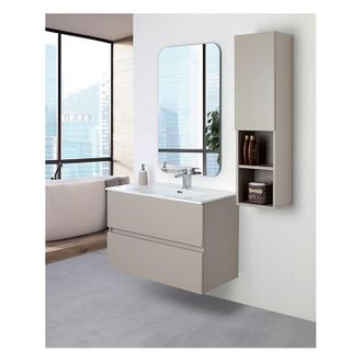 Feridras Feridras - Mobile Bagno Sospeso Tortora Pastello 90x47 Arredo Moderno Con Specchio