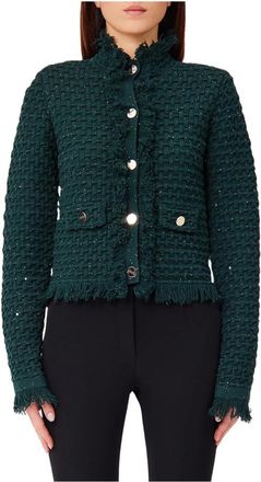 Liu Jo Jassen, Dames, Groen, M, Leer, Jas met rafeldetails