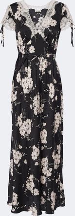 Rixo Abito midi Fern in raso con pizzo floreale