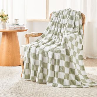 OEM Manta Sherpa Acogedora, Manta Polar, 200 X 230 Cm, Mullida, C&aacute;lida, Suave, Manta Para Sof&aacute;, Verde Salvia Y Blanco