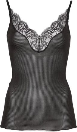 Saint Laurent Geribbelde top met kanten afwerking - Zwart