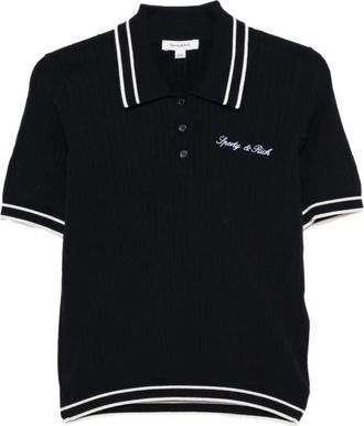 Sporty & Rich SRC Katoenen Kabelsteek Trui met Korte Mouwen - Dames - Polos - Zwart - XS - Katoen - Tops